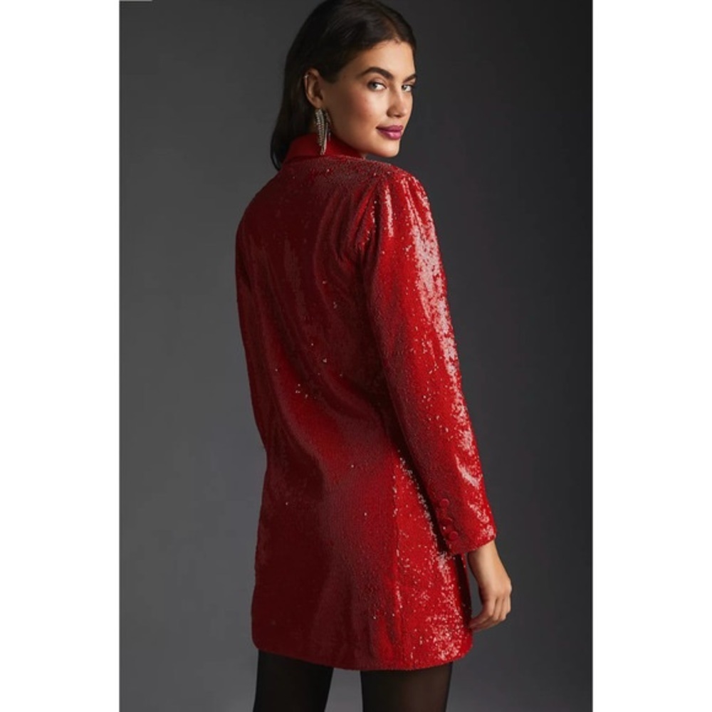 Anthropologie Red Sequin Women's Blazer Dress Size 4p - Picture 2 of 13